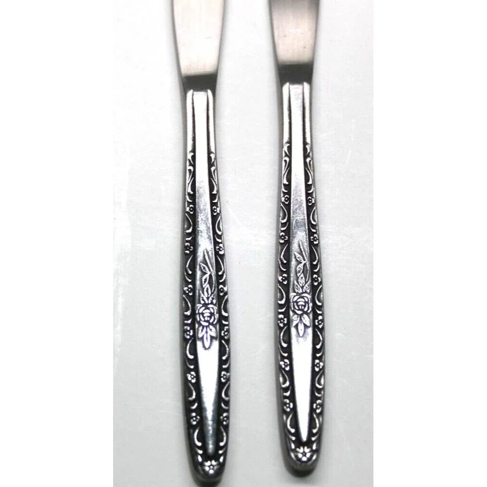 Interpur INR3 Single Rose Vine Pattern Dinner Knives Stainless Steel Korea Lot 2